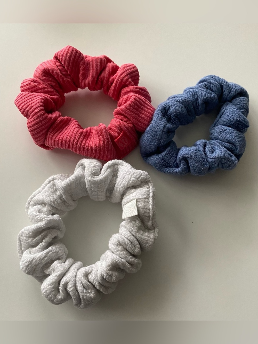 Lululemon Ribbed Hair Scrunchie Set - Red, Blue, Cream